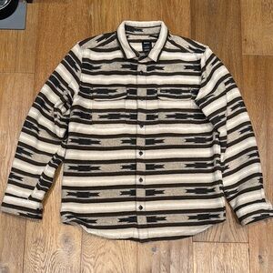 RVCA Beige and Black Striped Button-Up Shirt